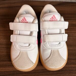 Adidas VL Court 3.0 Kids Sneakers Pink White Velcro Size 6